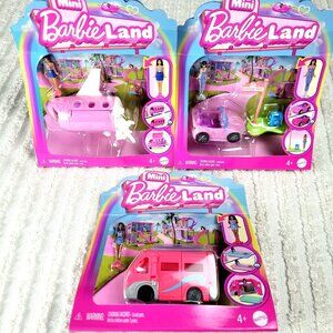 NIB Mattel Mini Barbie Land Playset Bundle Plane Car & RV BarbieLand Travel Size